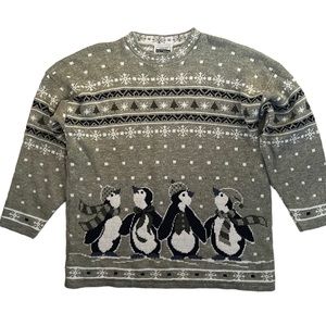 SALE Adele Knitwear sage green penguin vintage sweater Sz L